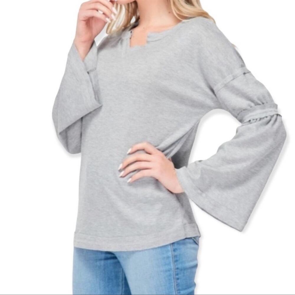 NWT BAEA Gray Waffle Knit Thermal Balloon Sleeve Shirt Women’s